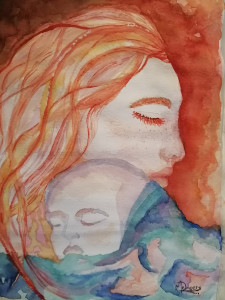 Water colour Aunt and Baby
